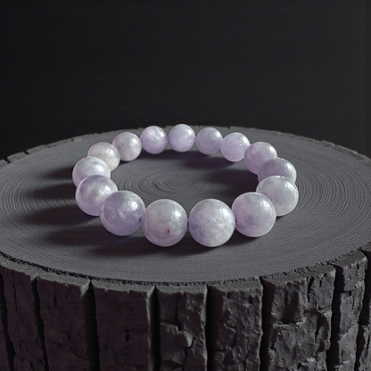 Certified Japanese Pale Lavender Burmese A-Jade Beaded Bracelet (MADE IN JAPAN) (12.50 mm Each x 15 beads) 05045