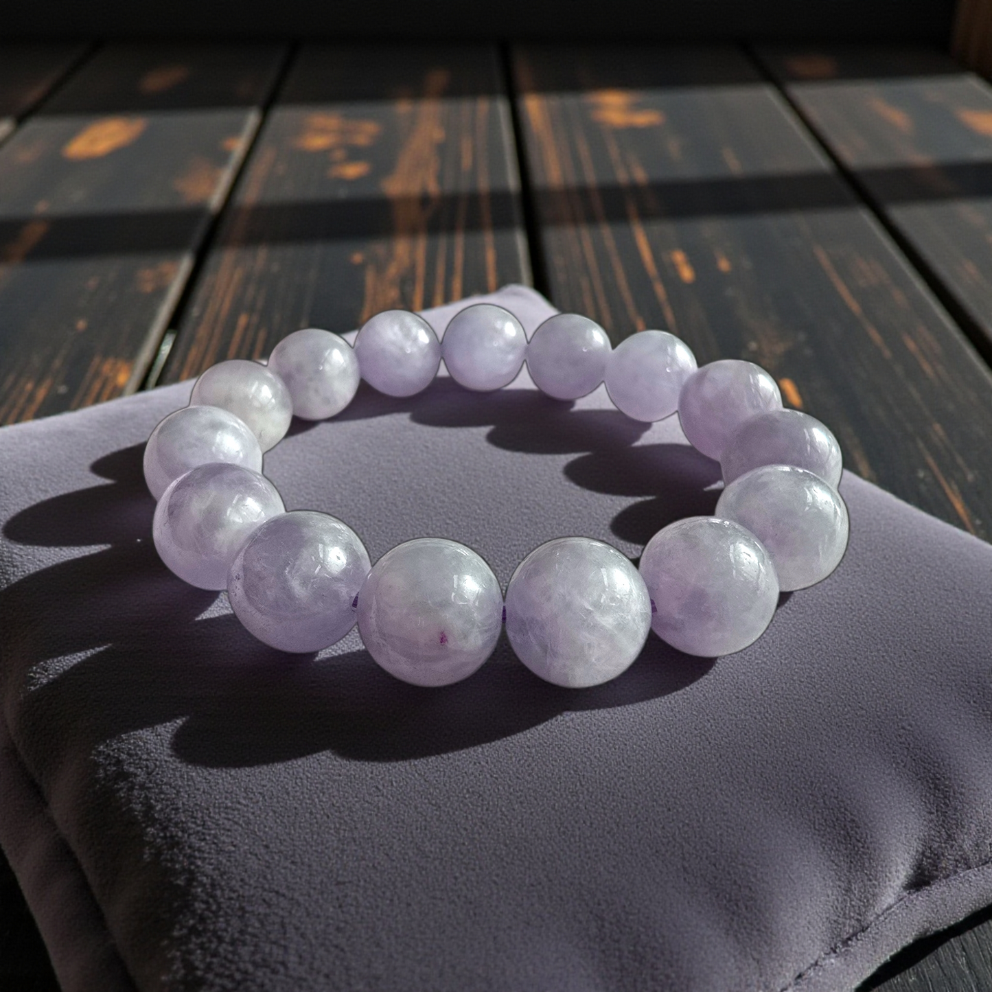 Certified Japanese Pale Lavender Burmese A-Jade Beaded Bracelet (MADE IN JAPAN) (12.50 mm Each x 15 beads) 05045