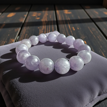 Certified Japanese Pale Lavender Burmese A-Jade Beaded Bracelet (MADE IN JAPAN) (12.50 mm Each x 15 beads) 05045