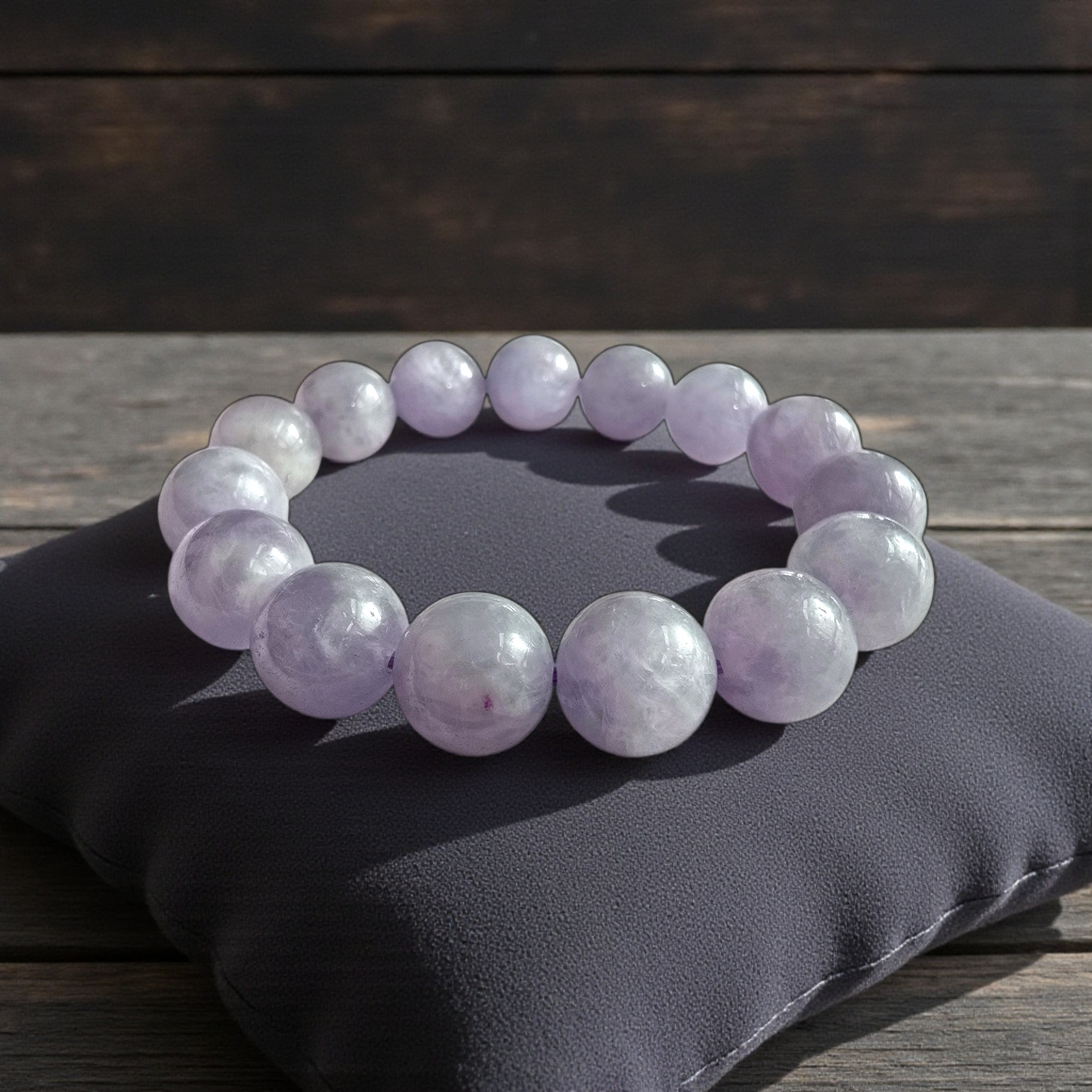 Certified Japanese Pale Lavender Burmese A-Jade Beaded Bracelet (MADE IN JAPAN) (12.50 mm Each x 15 beads) 05045