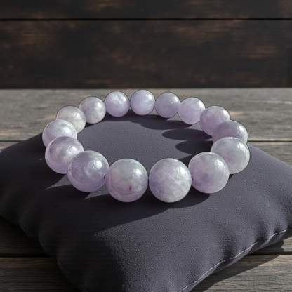 Certified Japanese Pale Lavender Burmese A-Jade Beaded Bracelet (MADE IN JAPAN) (12.50 mm Each x 15 beads) 05045