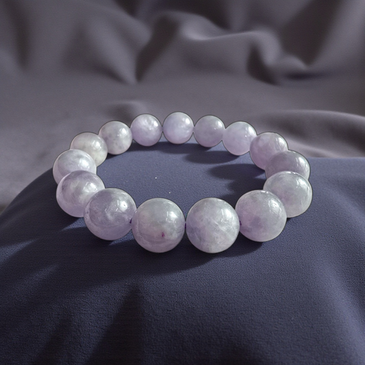 Certified Japanese Pale Lavender Burmese A-Jade Beaded Bracelet (MADE IN JAPAN) (12.50 mm Each x 15 beads) 05045