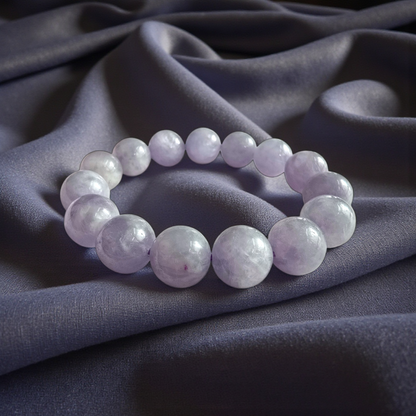 Certified Japanese Pale Lavender Burmese A-Jade Beaded Bracelet (MADE IN JAPAN) (12.50 mm Each x 15 beads) 05045