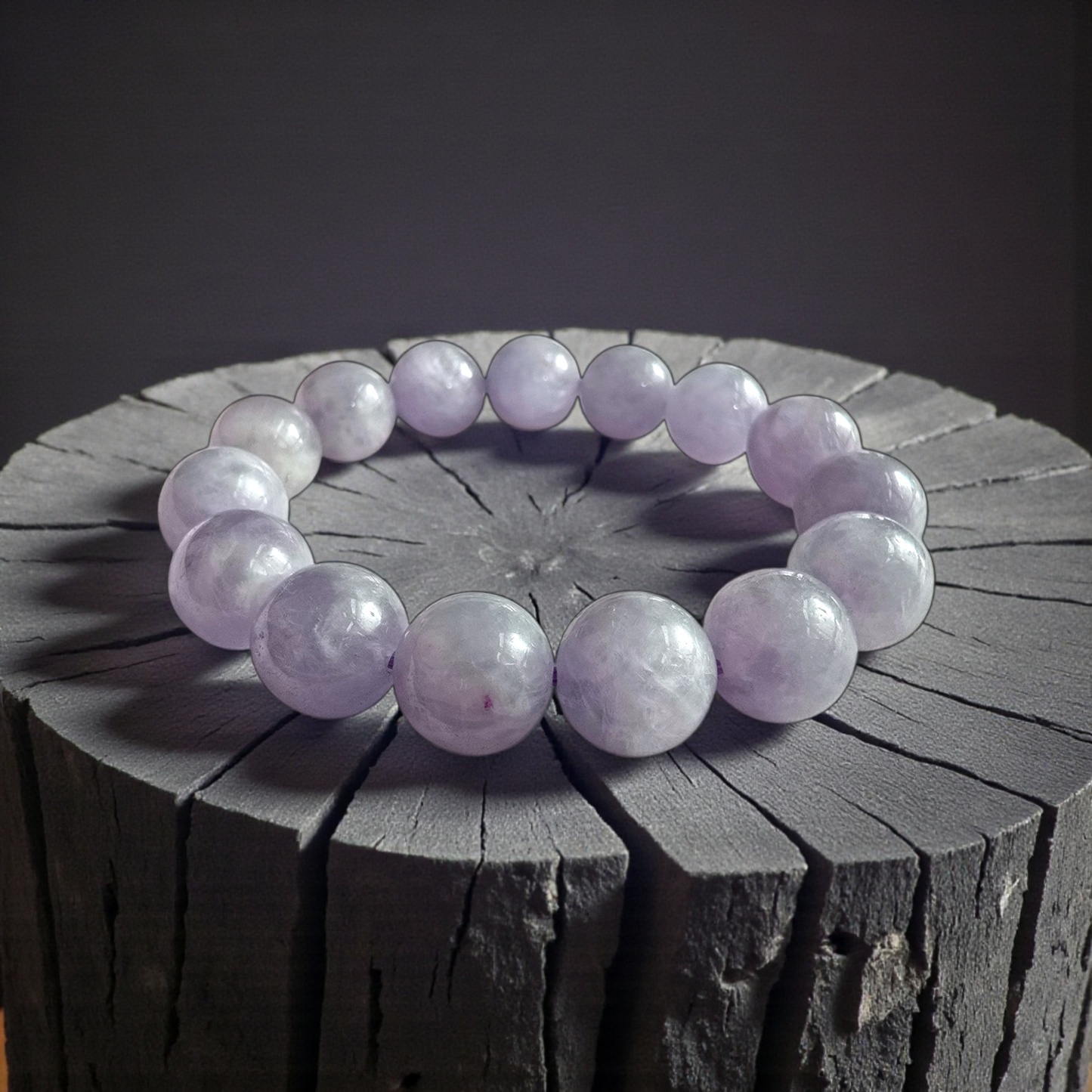 Certified Japanese Pale Lavender Burmese A-Jade Beaded Bracelet (MADE IN JAPAN) (12.50 mm Each x 15 beads) 05045