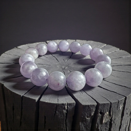 Certified Japanese Pale Lavender Burmese A-Jade Beaded Bracelet (MADE IN JAPAN) (12.50 mm Each x 15 beads) 05045