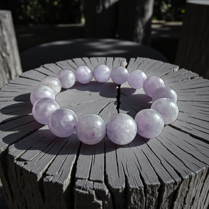 Certified Japanese Pale Lavender Burmese A-Jade Beaded Bracelet (MADE IN JAPAN) (12.50 mm Each x 15 beads) 05045