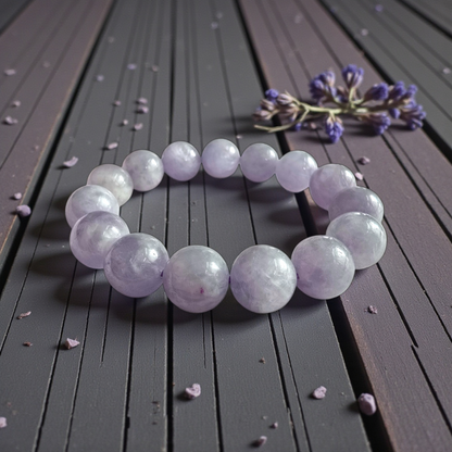 Certified Japanese Pale Lavender Burmese A-Jade Beaded Bracelet (MADE IN JAPAN) (12.50 mm Each x 15 beads) 05045