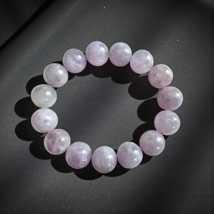 Certified Japanese Pale Lavender Burmese A-Jade Beaded Bracelet (MADE IN JAPAN) (12.50 mm Each x 15 beads) 05045