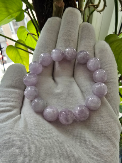 Certified Japanese Pale Lavender Burmese A-Jade Beaded Bracelet (MADE IN JAPAN) (12.50 mm Each x 15 beads) 05045