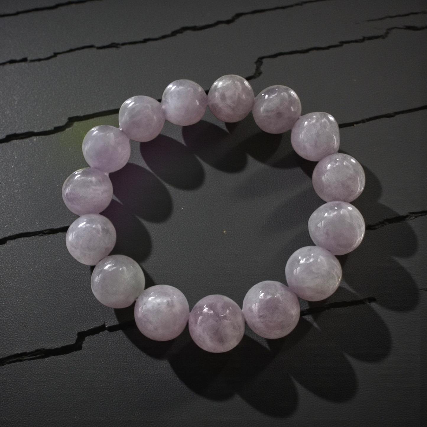 Certified Japanese Pale Lavender Burmese A-Jade Beaded Bracelet (MADE IN JAPAN) (12.50 mm Each x 15 beads) 05045