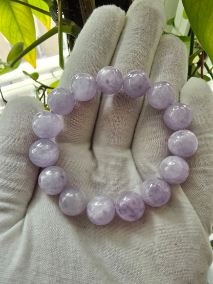 Certified Japanese Pale Lavender Burmese A-Jade Beaded Bracelet (MADE IN JAPAN) (12.50 mm Each x 15 beads) 05045
