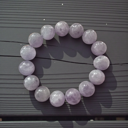 Certified Japanese Pale Lavender Burmese A-Jade Beaded Bracelet (MADE IN JAPAN) (12.50 mm Each x 15 beads) 05045