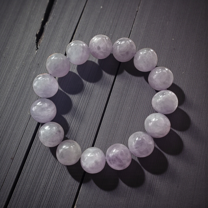 Certified Japanese Pale Lavender Burmese A-Jade Beaded Bracelet (MADE IN JAPAN) (12.50 mm Each x 15 beads) 05045