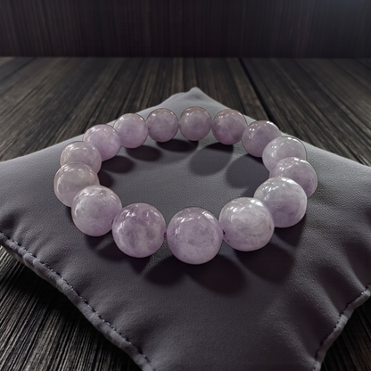 Certified Japanese Pale Lavender Burmese A-Jade Beaded Bracelet (MADE IN JAPAN) (12.50 mm Each x 15 beads) 05045