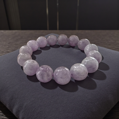 Certified Japanese Pale Lavender Burmese A-Jade Beaded Bracelet (MADE IN JAPAN) (12.50 mm Each x 15 beads) 05045