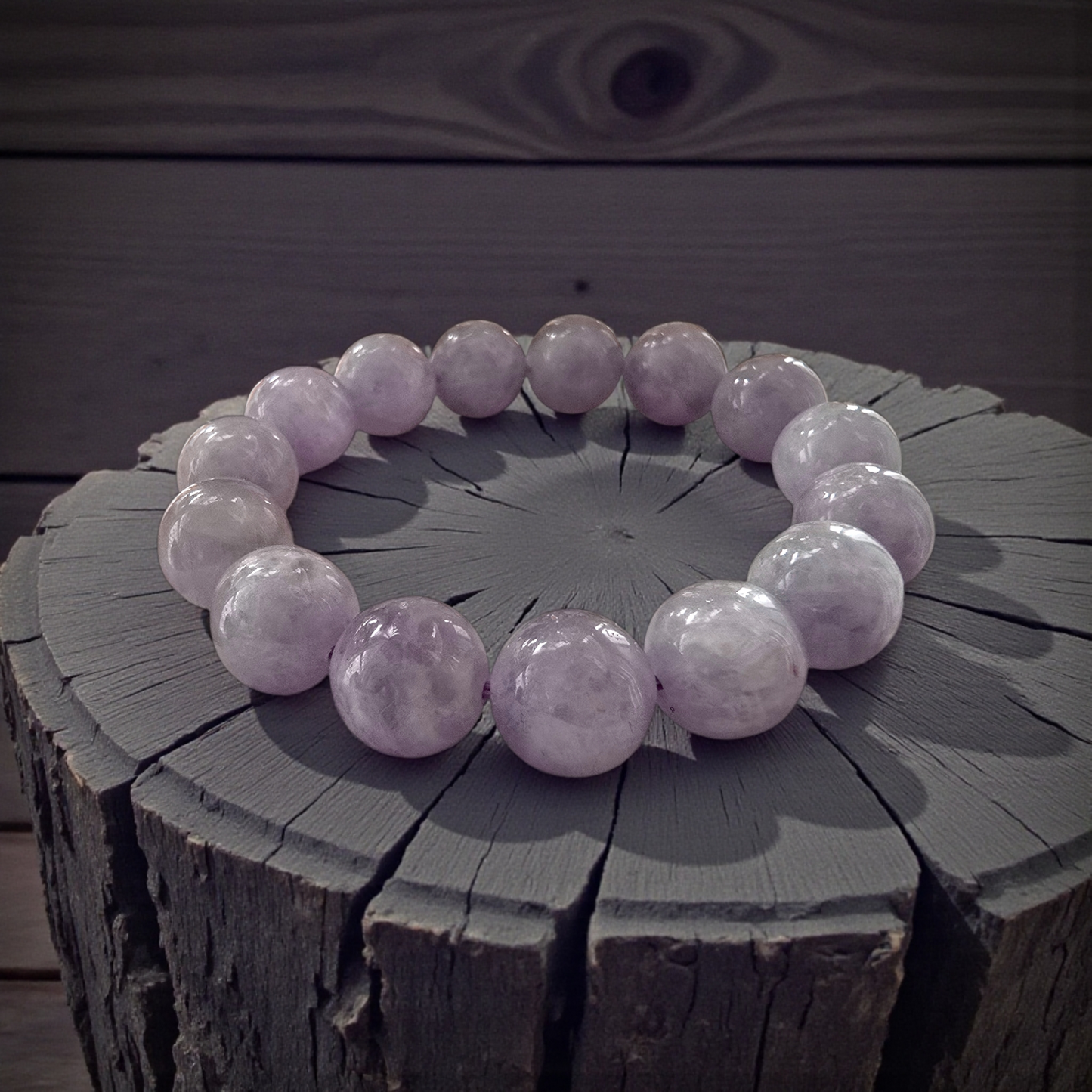 Certified Japanese Pale Lavender Burmese A-Jade Beaded Bracelet (MADE IN JAPAN) (12.50 mm Each x 15 beads) 05045