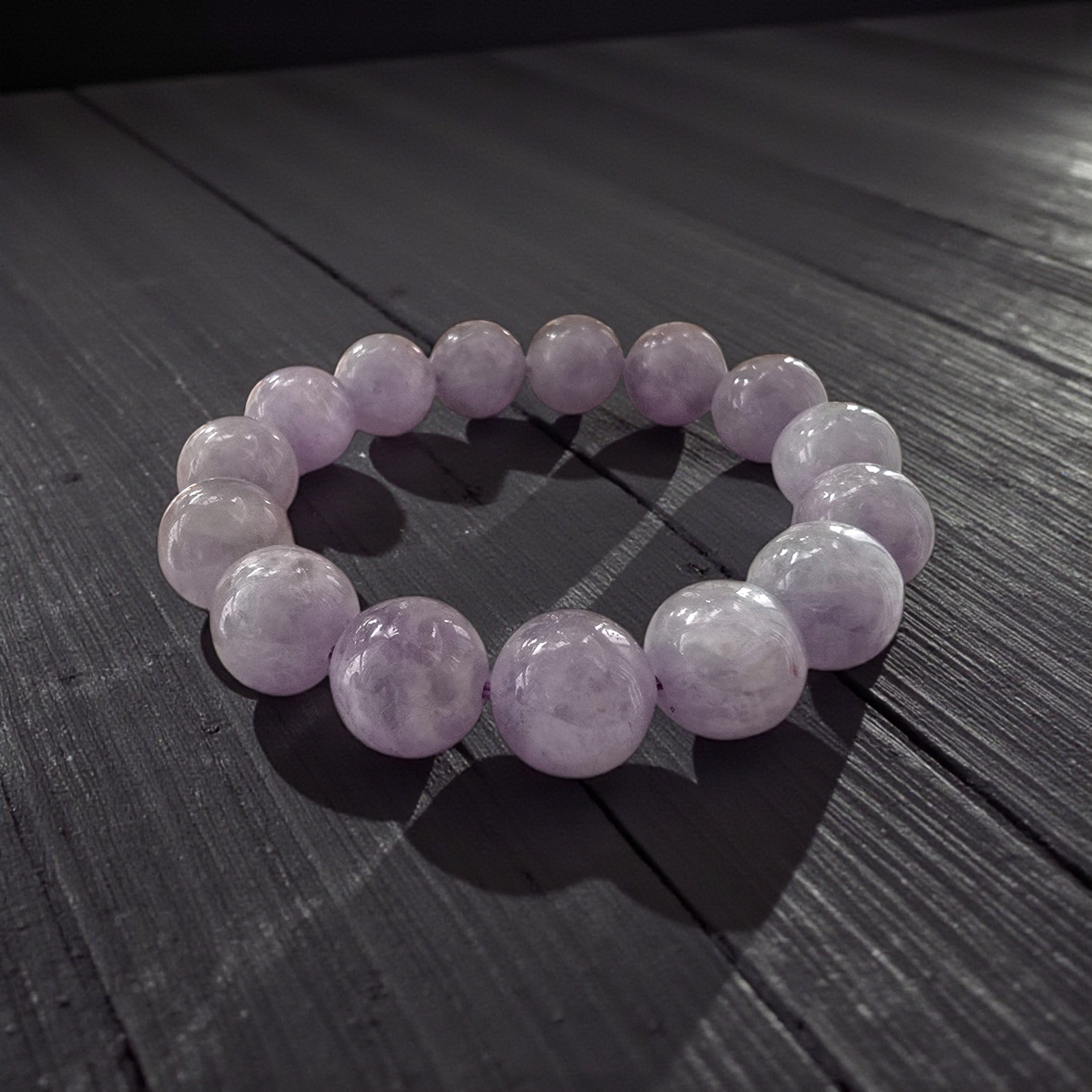 Certified Japanese Pale Lavender Burmese A-Jade Beaded Bracelet (MADE IN JAPAN) (12.50 mm Each x 15 beads) 05045