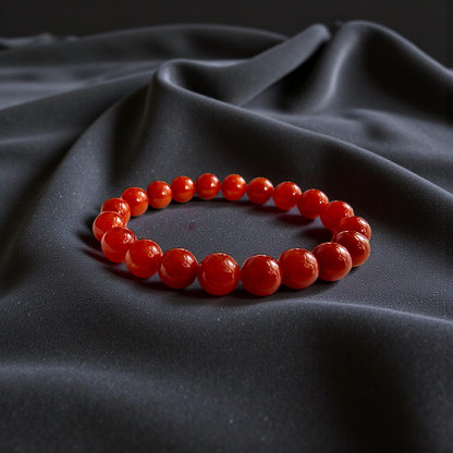 Certified Imperial Japanese Red Burmese A-Jade Beaded Bracelet (MADE IN JAPAN) (9.50 mm Each x 20 beads) - Certified 05046