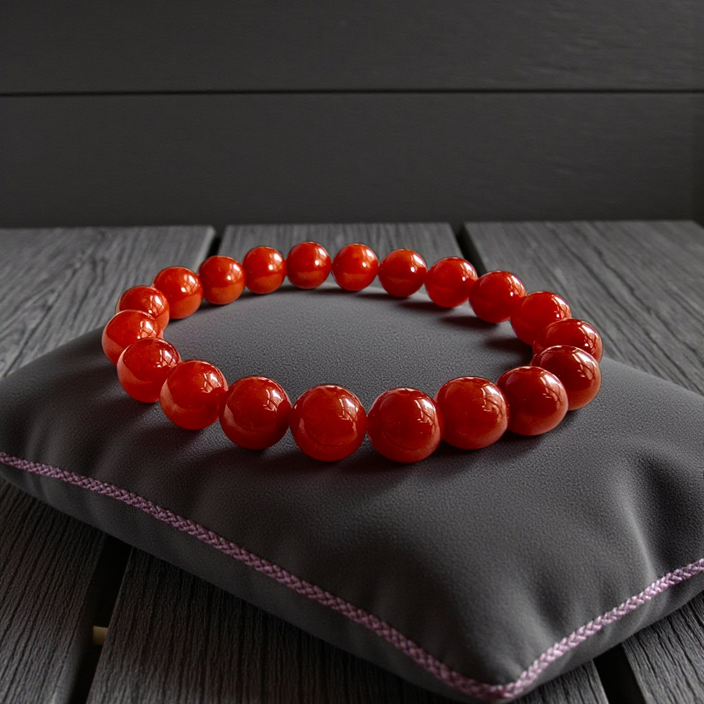 Certified Imperial Japanese Red Burmese A-Jade Beaded Bracelet (MADE IN JAPAN) (9.50 mm Each x 20 beads) - Certified 05046