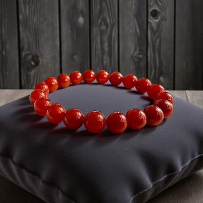 Certified Imperial Japanese Red Burmese A-Jade Beaded Bracelet (MADE IN JAPAN) (9.50 mm Each x 20 beads) - Certified 05046