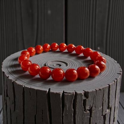Certified Imperial Japanese Red Burmese A-Jade Beaded Bracelet (MADE IN JAPAN) (9.50 mm Each x 20 beads) - Certified 05046