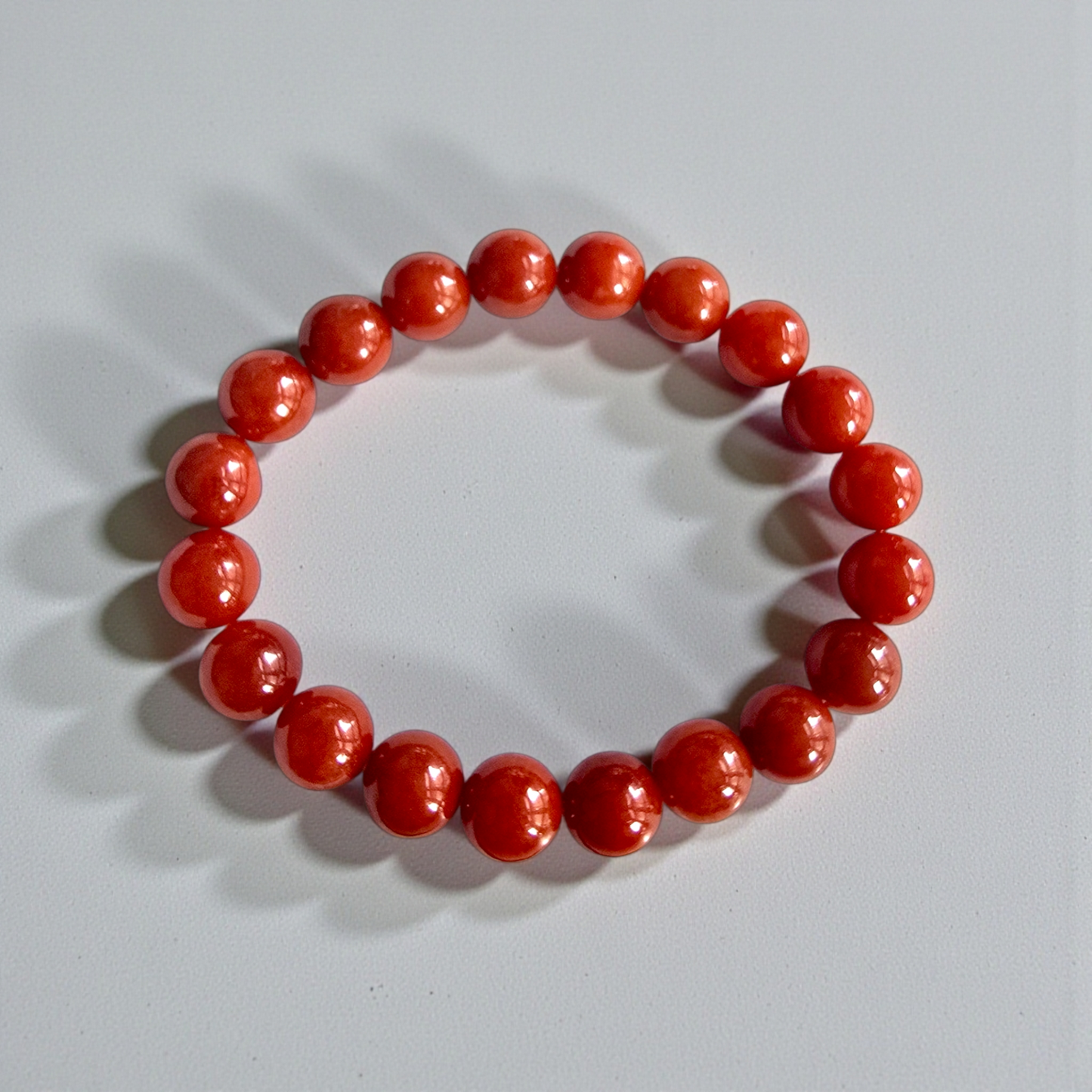 Certified Imperial Japanese Red Burmese A-Jade Beaded Bracelet (MADE IN JAPAN) (9.50 mm Each x 20 beads) - Certified 05046