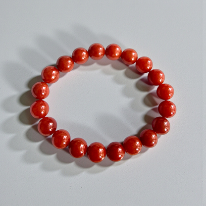 Certified Imperial Japanese Red Burmese A-Jade Beaded Bracelet (MADE IN JAPAN) (9.50 mm Each x 20 beads) - Certified 05046