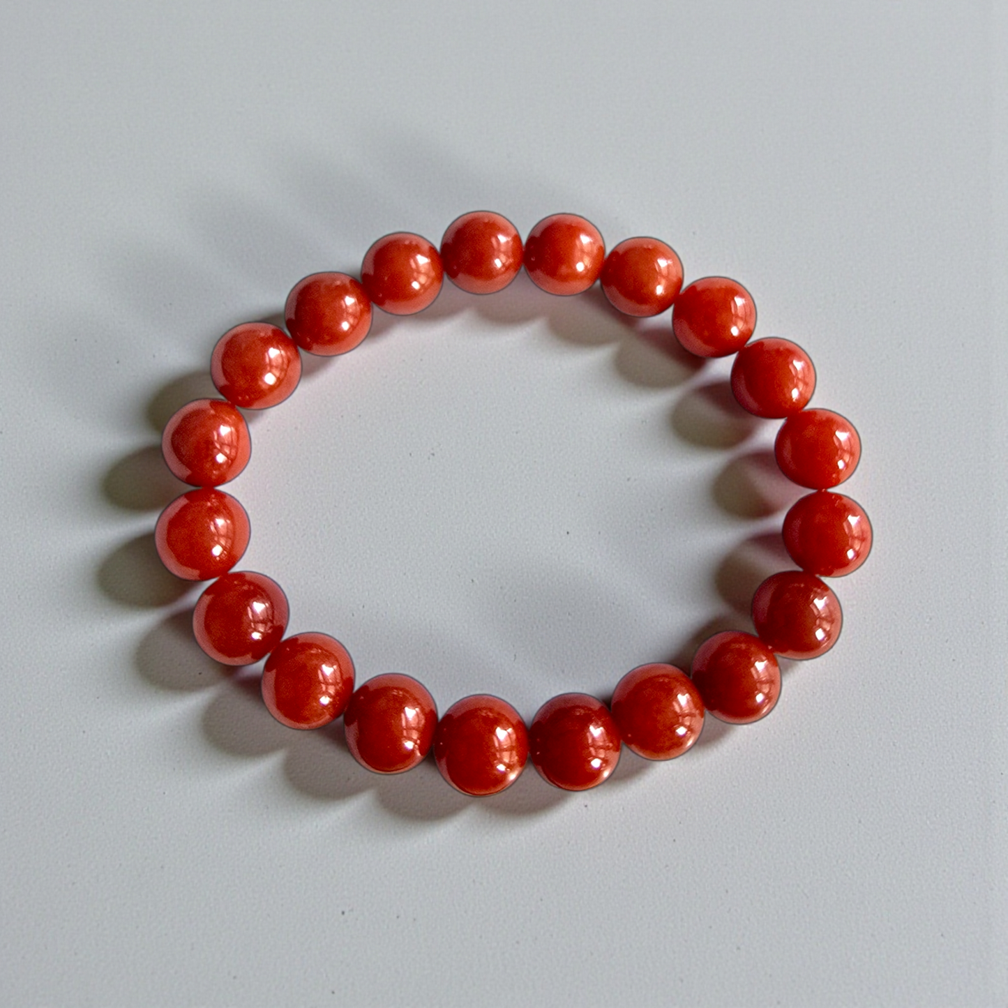 Certified Imperial Japanese Red Burmese A-Jade Beaded Bracelet (MADE IN JAPAN) (9.50 mm Each x 20 beads) - Certified 05046