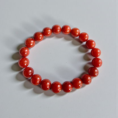 Certified Imperial Japanese Red Burmese A-Jade Beaded Bracelet (MADE IN JAPAN) (9.50 mm Each x 20 beads) - Certified 05046