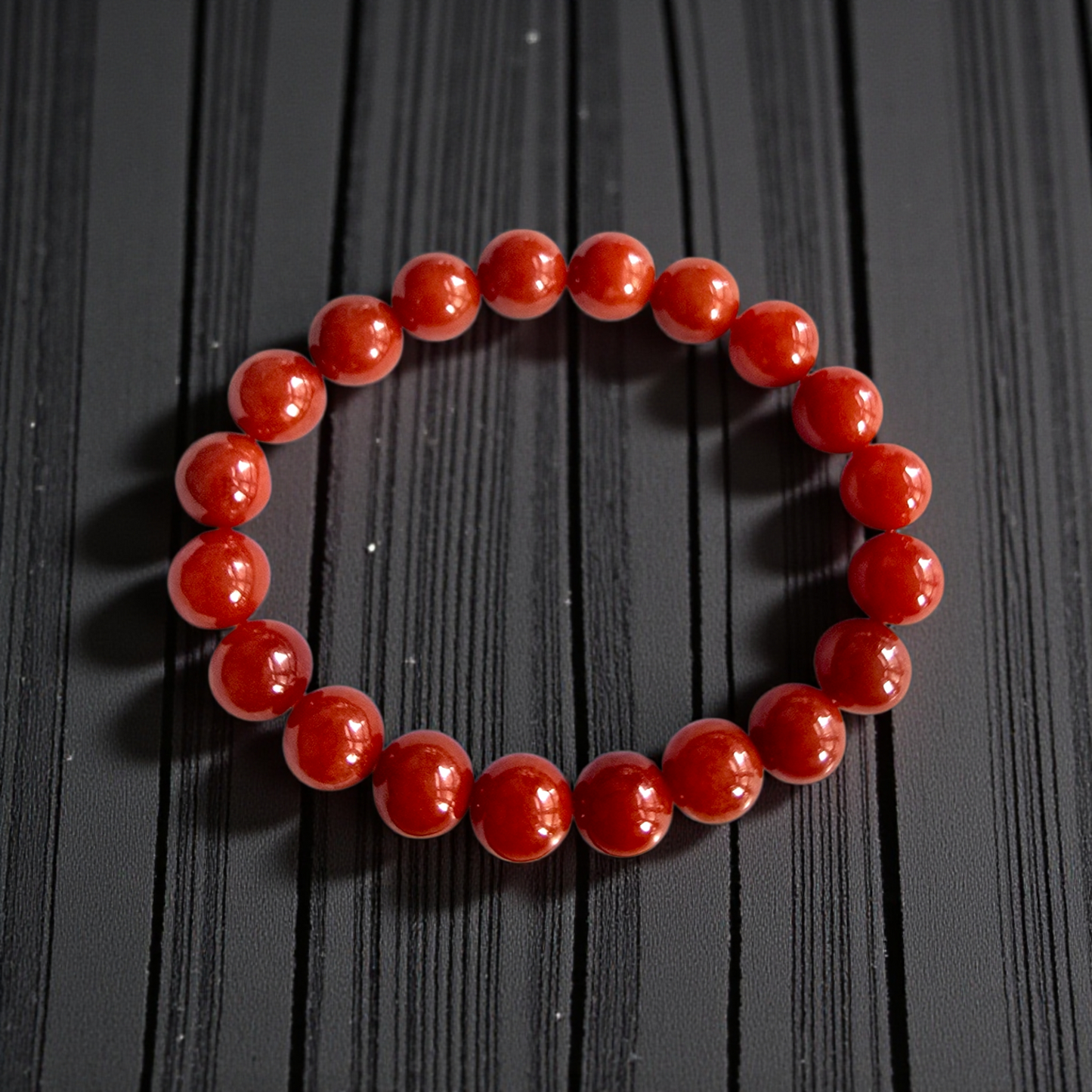 Certified Imperial Japanese Red Burmese A-Jade Beaded Bracelet (MADE IN JAPAN) (9.50 mm Each x 20 beads) - Certified 05046