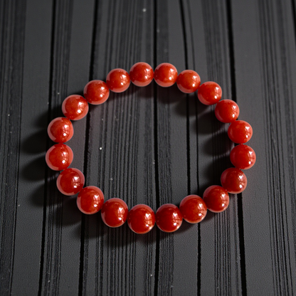 Certified Imperial Japanese Red Burmese A-Jade Beaded Bracelet (MADE IN JAPAN) (9.50 mm Each x 20 beads) - Certified 05046