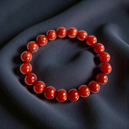 Certified Imperial Japanese Red Burmese A-Jade Beaded Bracelet (MADE IN JAPAN) (9.50 mm Each x 20 beads) - Certified 05046