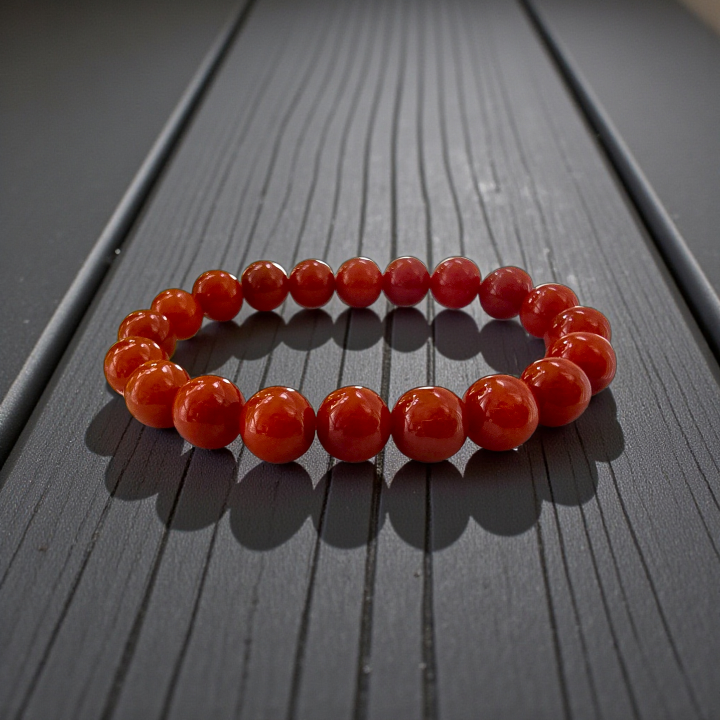 Certified Imperial Japanese Red Burmese A-Jade Beaded Bracelet (MADE IN JAPAN) (9.50 mm Each x 20 beads) - Certified 05046