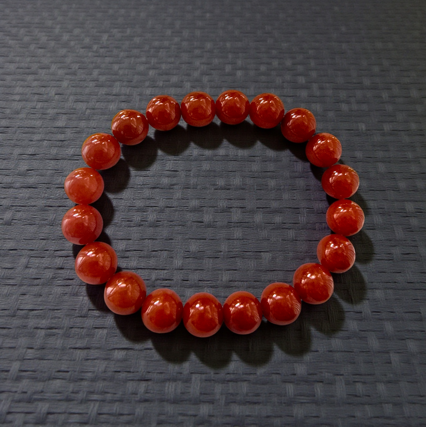 Certified Imperial Japanese Red Burmese A-Jade Beaded Bracelet (MADE IN JAPAN) (9.50 mm Each x 20 beads) - Certified 05046