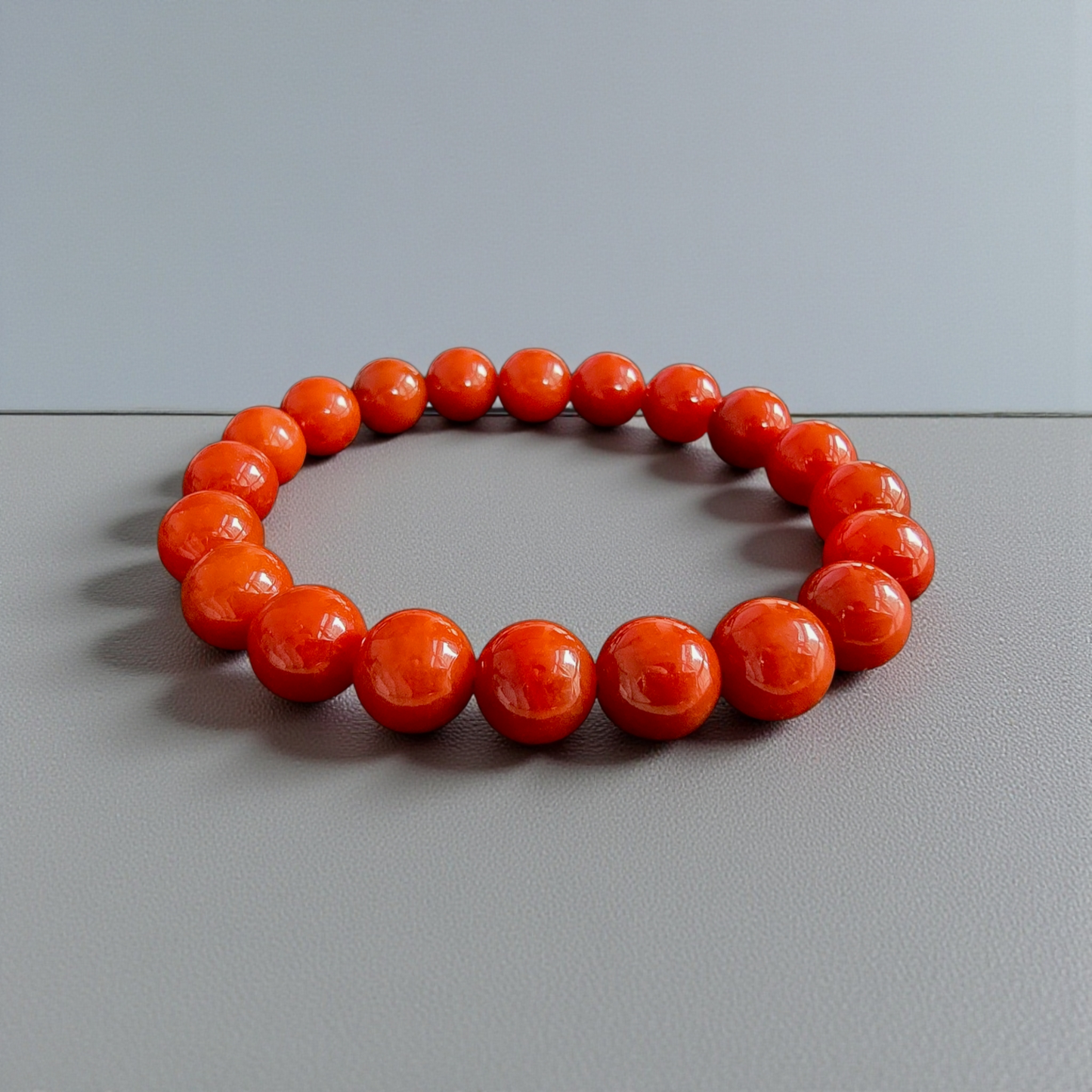 Certified Imperial Japanese Red Burmese A-Jade Beaded Bracelet (MADE IN JAPAN) (9.50 mm Each x 20 beads) - Certified 05046