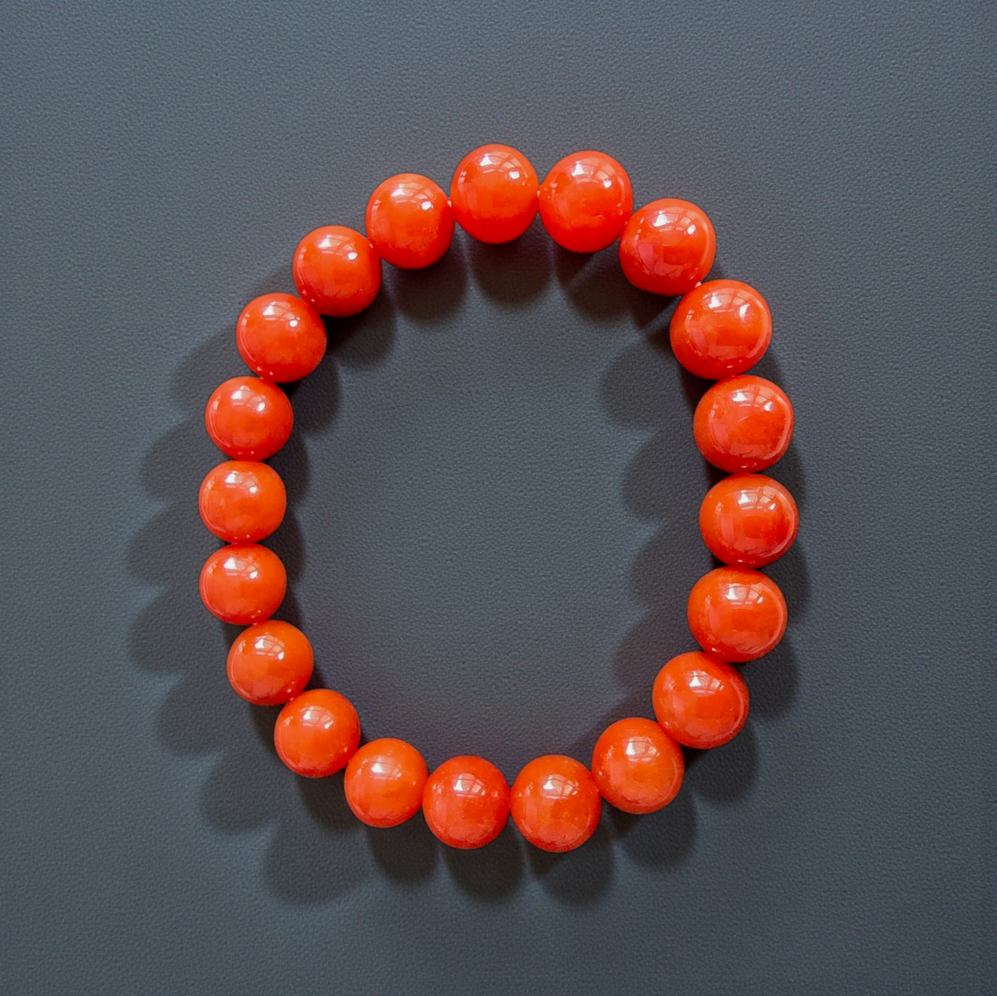 Certified Imperial Japanese Red Burmese A-Jade Beaded Bracelet (MADE IN JAPAN) (9.50 mm Each x 20 beads) - Certified 05046