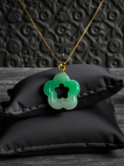 Royal Bauhinia Flower Burmese A-Jadeite 20mm Charm Pendant (with 18K Yellow Gold) - Certified