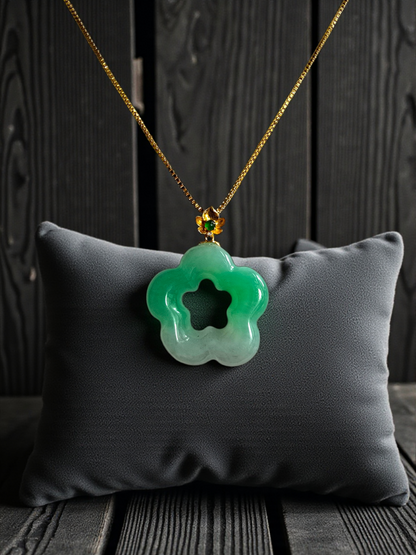 Royal Bauhinia Flower Burmese A-Jadeite 20mm Charm Pendant (with 18K Yellow Gold) - Certified