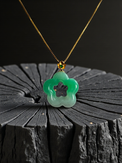 Royal Bauhinia Flower Burmese A-Jadeite 20mm Charm Pendant (with 18K Yellow Gold) - Certified