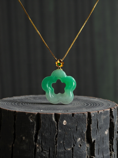 Royal Bauhinia Flower Burmese A-Jadeite 20mm Charm Pendant (with 18K Yellow Gold) - Certified