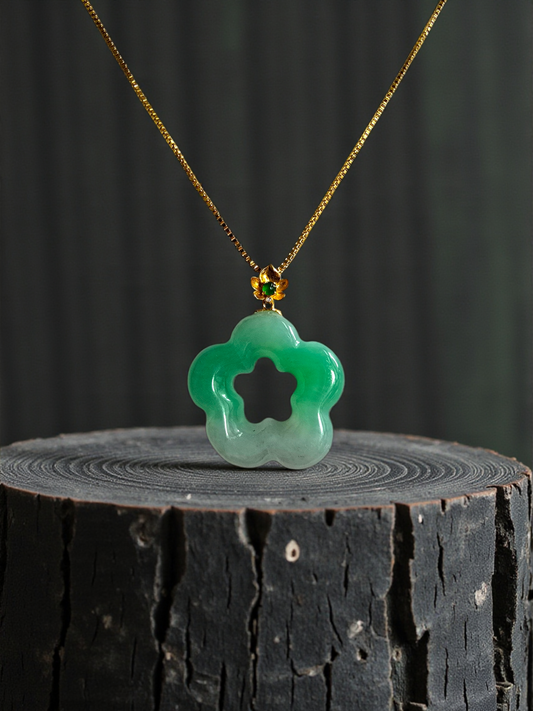 Royal Bauhinia Flower Burmese A-Jadeite 20mm Charm Pendant (with 18K Yellow Gold) - Certified