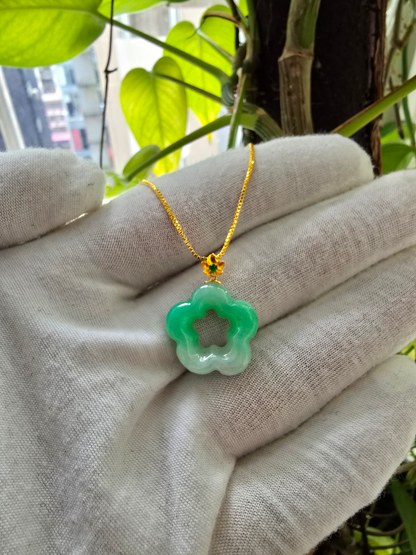 Royal Bauhinia Flower Burmese A-Jadeite 20mm Charm Pendant (with 18K Yellow Gold) - Certified