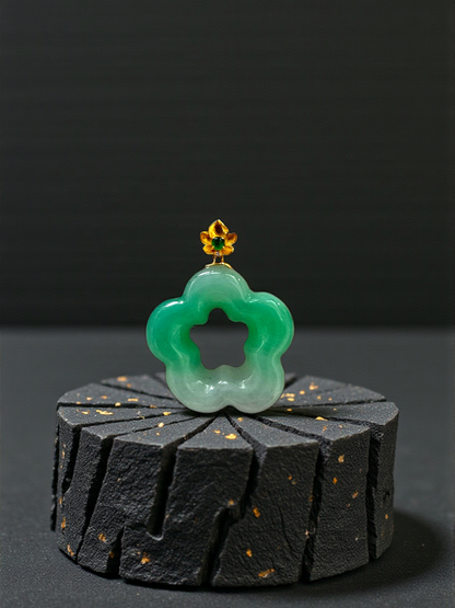 Royal Bauhinia Flower Burmese A-Jadeite 20mm Charm Pendant (with 18K Yellow Gold) - Certified