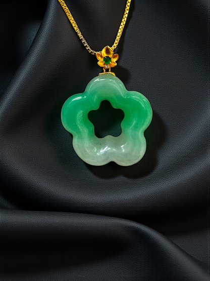 Royal Bauhinia Flower Burmese A-Jadeite 20mm Charm Pendant (with 18K Yellow Gold) - Certified