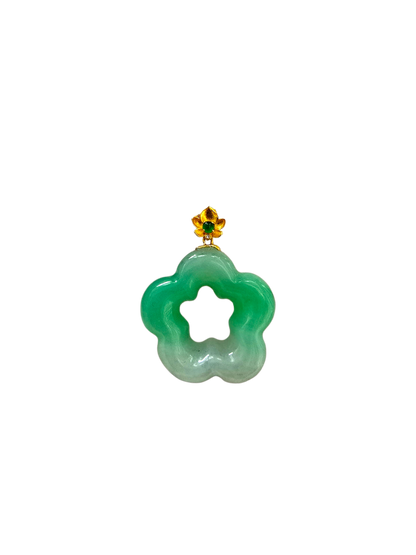 Royal Bauhinia Flower Burmese A-Jadeite 20mm Charm Pendant (with 18K Yellow Gold) - Certified