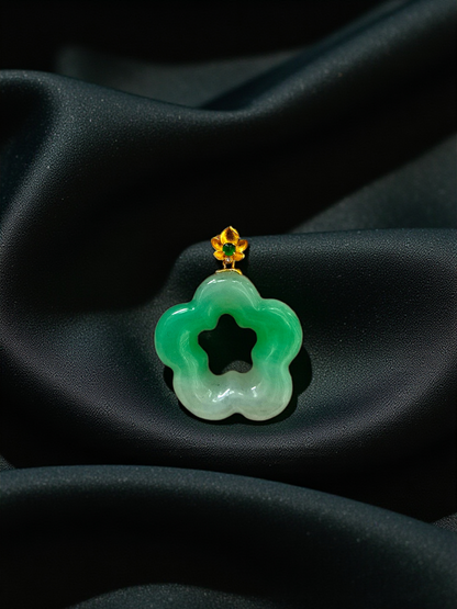 Royal Bauhinia Flower Burmese A-Jadeite 20mm Charm Pendant (with 18K Yellow Gold) - Certified
