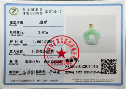 Royal Bauhinia Flower Burmese A-Jadeite 20mm Charm Pendant (with 18K Yellow Gold) - Certified