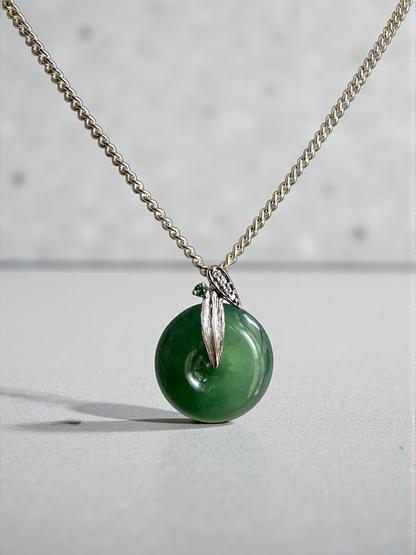 Niseko Round Burmese A-Jadeite 15.00 mm Donut Charm Pendant (with 18K White Gold and White Diamonds) - Certified