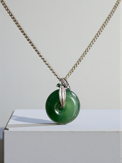 Niseko Round Burmese A-Jadeite 15.00 mm Donut Charm Pendant (with 18K White Gold and White Diamonds) - Certified