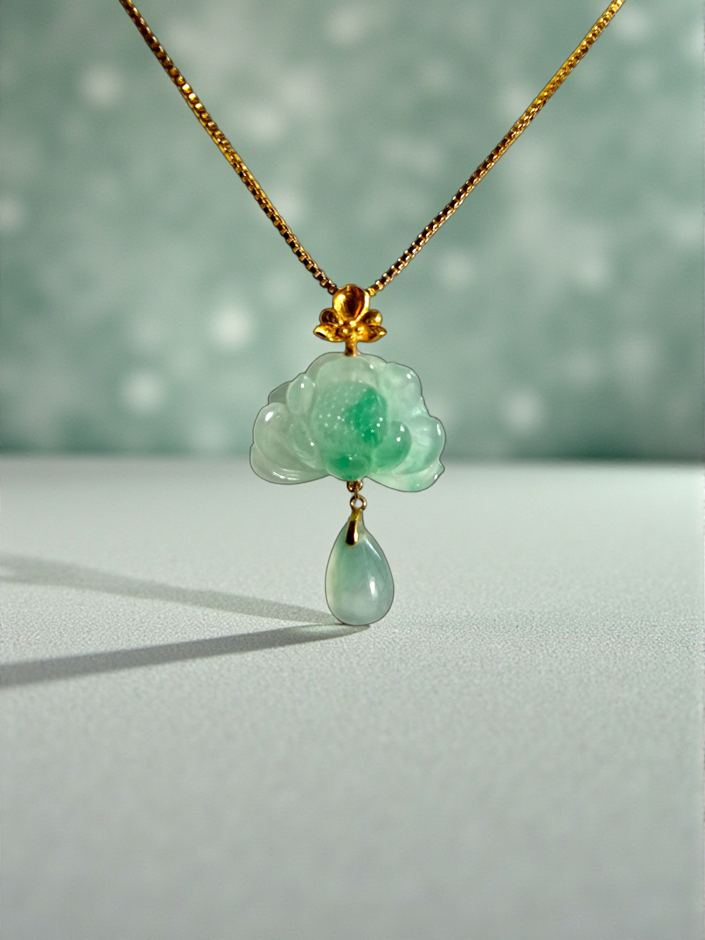Hasu Flower Dangling Burmese A-Jadeite Pendant (with 18K Yellow Gold) - Certified